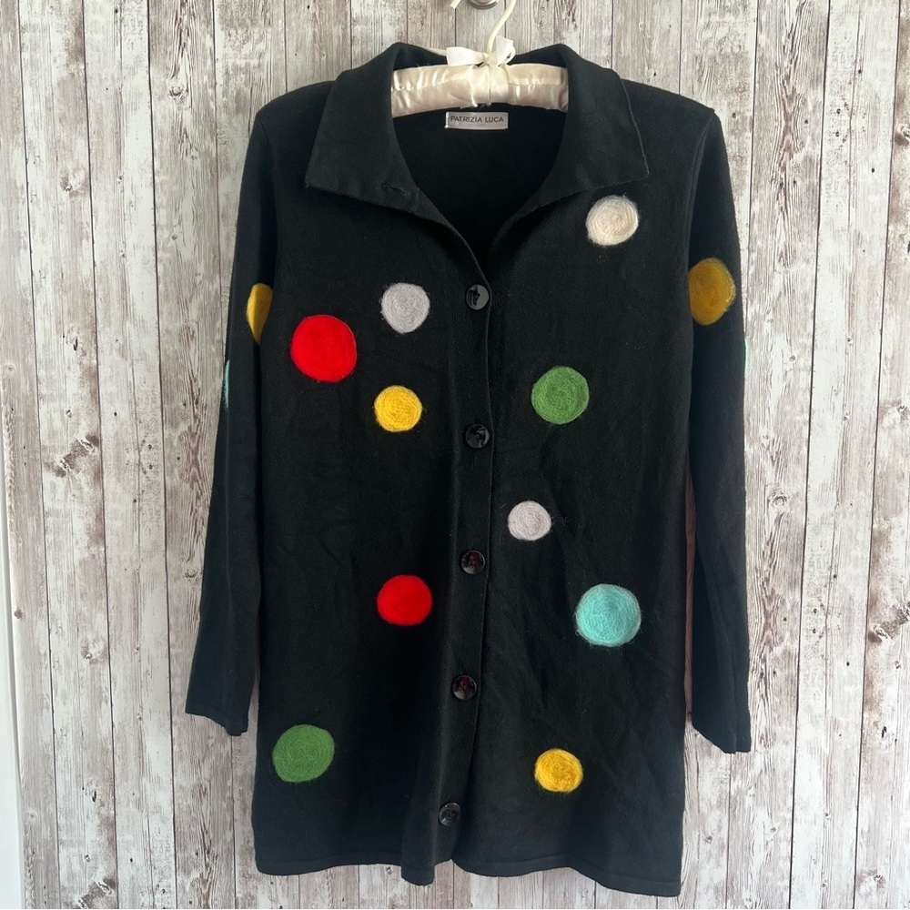 Patrizia Luca Black Cardigan with Multicolor Dots